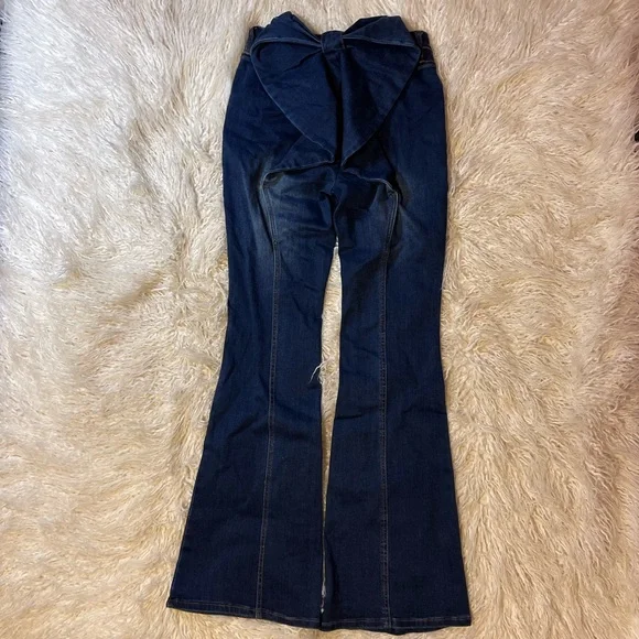 Fashion Nova Bow Stretch Flare Jeans - Dark Wash - Picture 4 of 6
